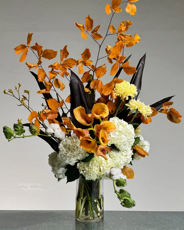 "Sunset Elegance - Orange & White Roses"