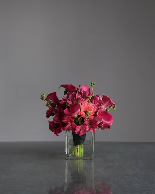 "Burgundy Elegance - Premium Roses in Crystal Vase"