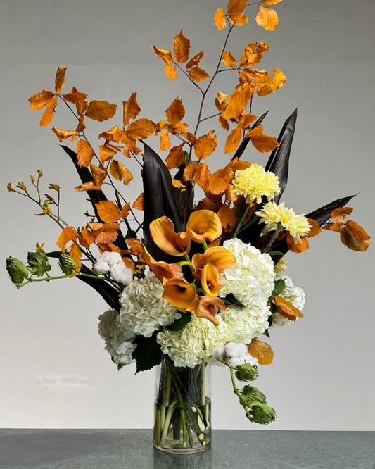 "Sunset Elegance - Orange & White Roses"